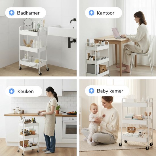 Küchenwagen auf Rädern - 3 Schichten - Küchenregal - Servierwagen - Schrank - Wagen - Aufbewahrung - Duschkabinen stehend - Regal - Weiß - Luft