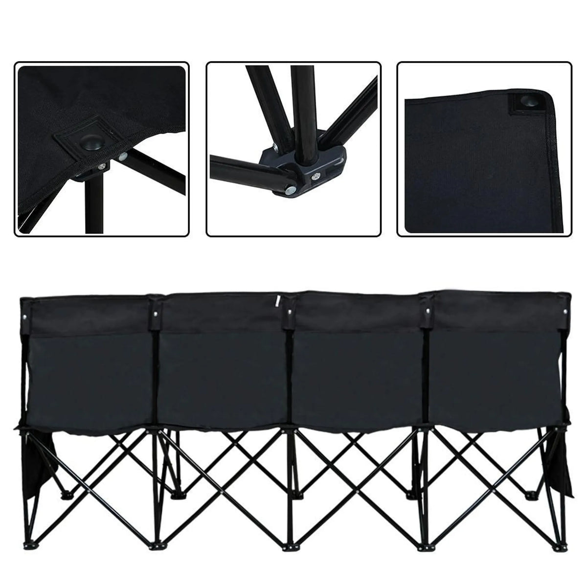 Yaheetech Camping Bank faltbar 4-Personen - 184 x 49 x 82,5 cm - Ausgestattet mit 600D Oxford-Gewebe und Tragetasche und 2 Aufbewahrungsfächer - Für Camping und Sport-Turniere - Schwarz Metall