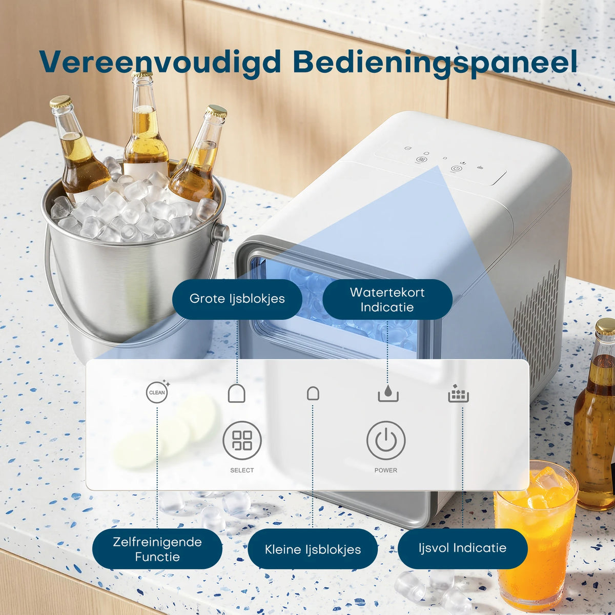 CONOPU Eiswürfelmaschine – Selbstreinigend, 9 kugelförmige Eiswürfel in 6–8 Minuten, 2 Eiswürfelgrößen, 12 kg/Tag, 1,5 l, leise & kompakt – 35 × 23 × 30 cm, eisblau