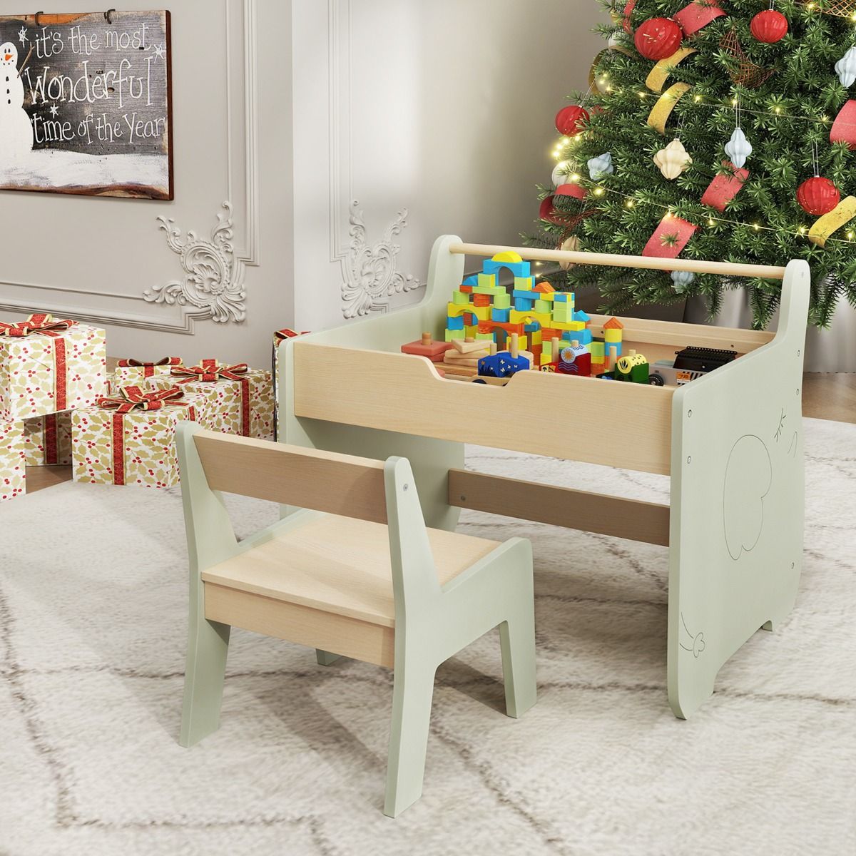 Coast 3-in-1-Kindertischset – mit wendbarer Tischplatte und verstecktem Stauraum – grün