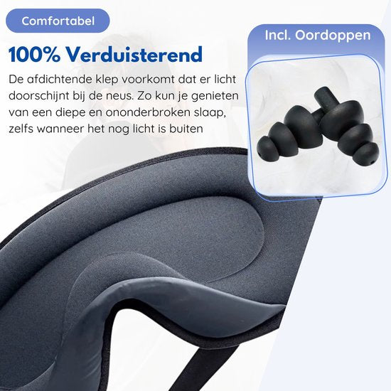Hilvard - Schlafmaske - Augenmaske - Inklusive Schlaf-Ohrstöpsel - 100% Verdunkelung - Verstellbar - Ergonomisch - Schwarz