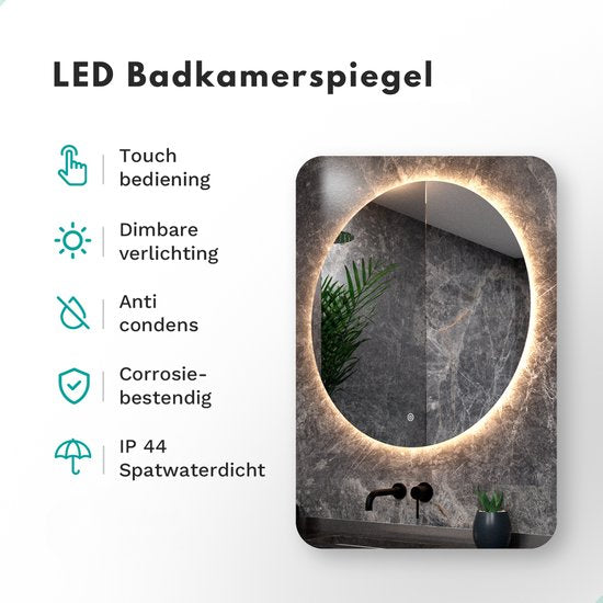 Mirlux Badezimmerspiegel mit LED-Beleuchtung & Heizung - Wandspiegel rund - Anti-Kondensations-Duschspiegel - 100CM