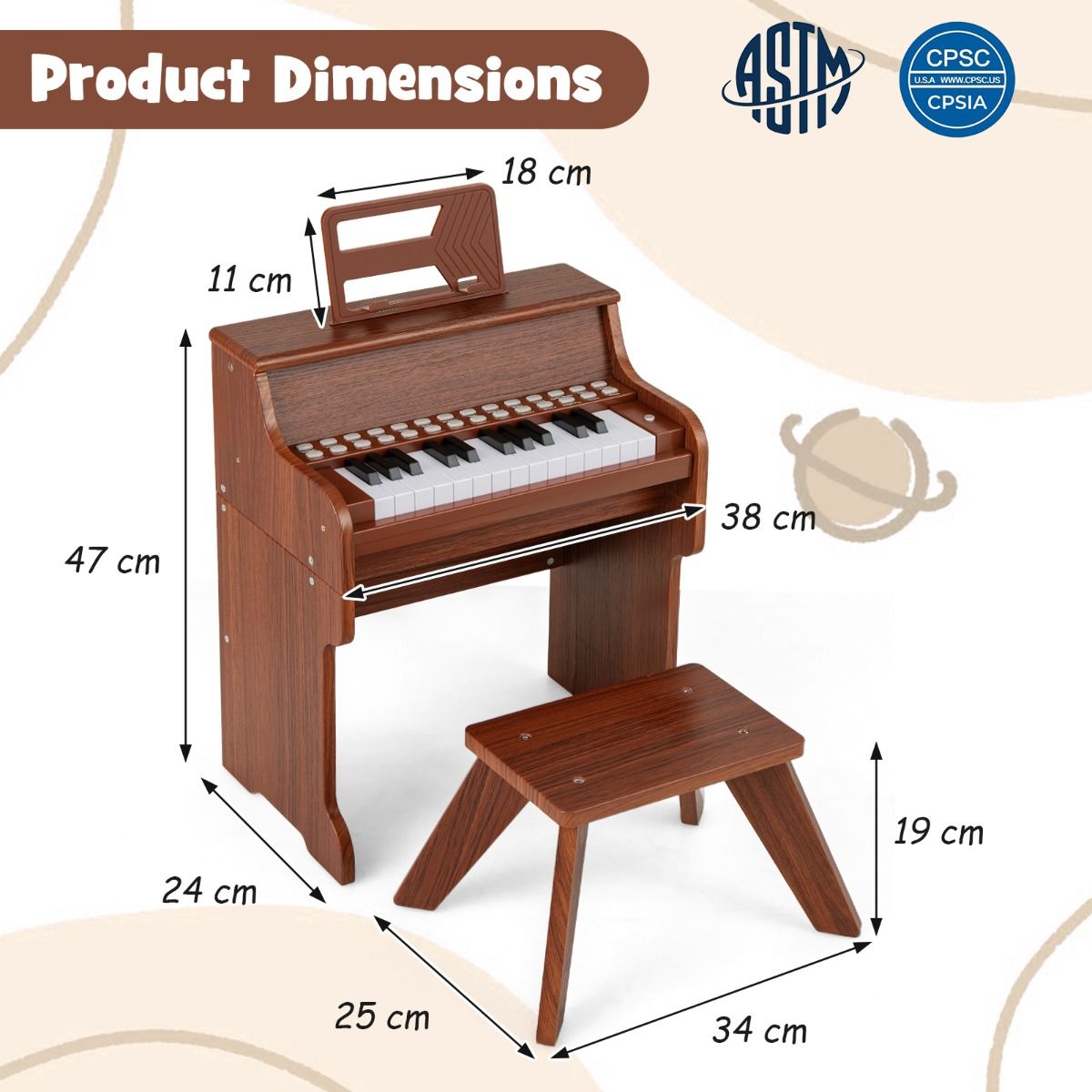 Coast Kinderklavier mit 25 Tasten – Elektronisches Klavier mit Hocker – Lernmodus – Schwarz