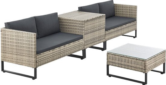 Juskys Lounge Set / Garten Set Santorini - Polyrotan - Modular - Grau - Inkl. Tisch & Aufbewahrungsbox