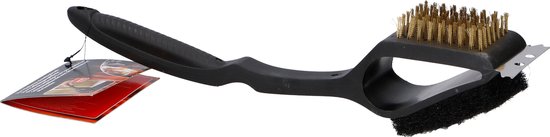 BBQ Collection Barbecue Reinigungsbürste - 3 in 1 - Stahlbürste - Scheuerschwamm - Schaber - 38 cm - Schwarz