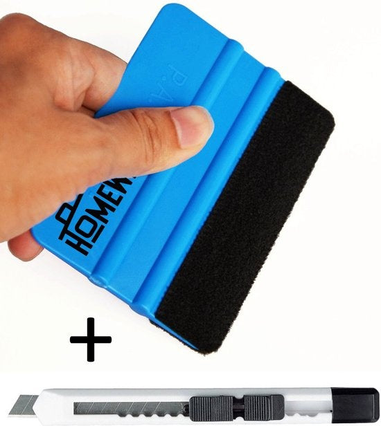 HomewellÂ¬Ã† Rakel mit Filz und Folienmesser - Gummirakel (Werkzeugset für Fensterfolien, Autofolien, Klebefolien, Küchenverpackungen) 10x7,5cm