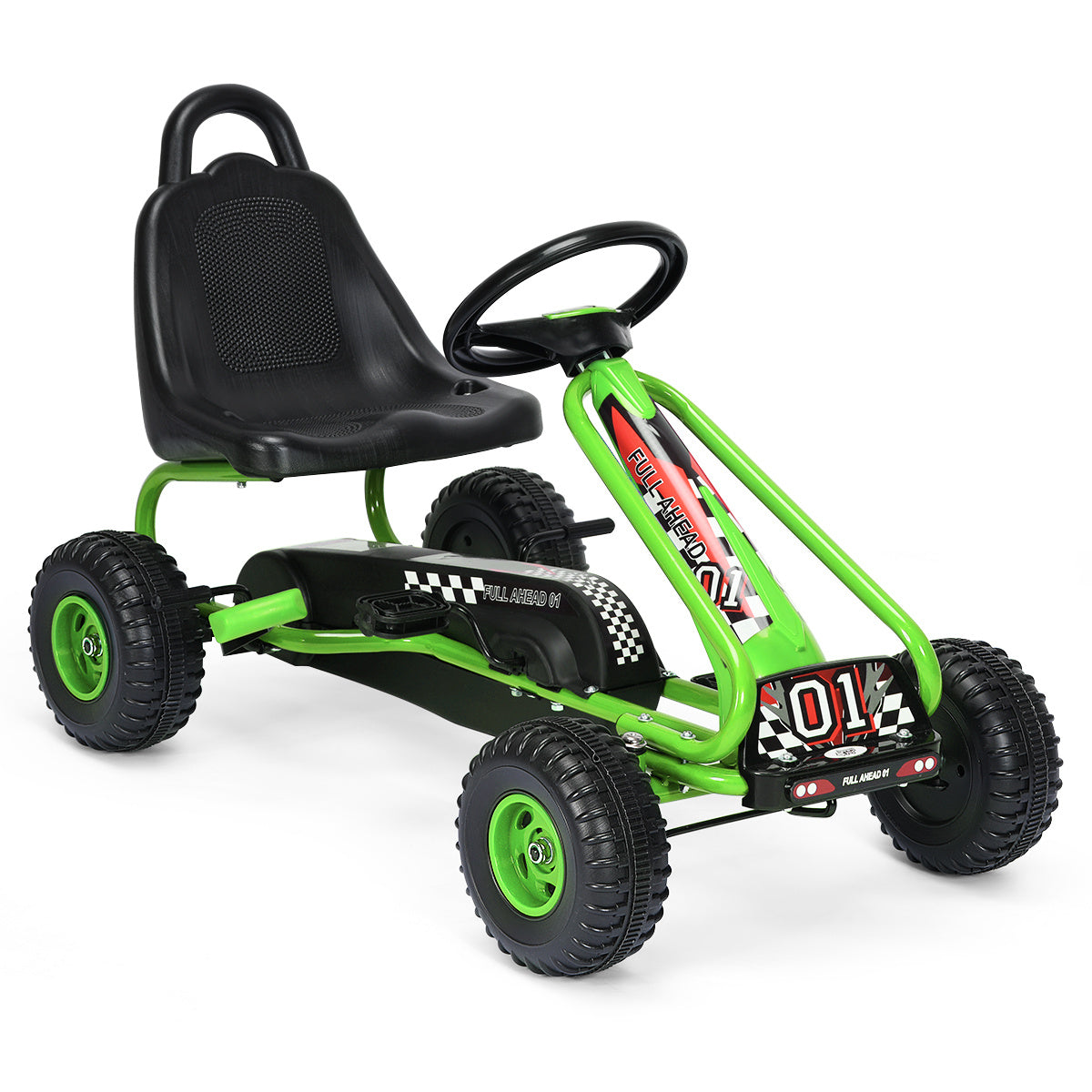 Coast Pedal Go Kart met verstelbare stoel 4 wielen Pedaal -aangedreven rit -op auto 92 x 50 x 53 cm groen + zwart
