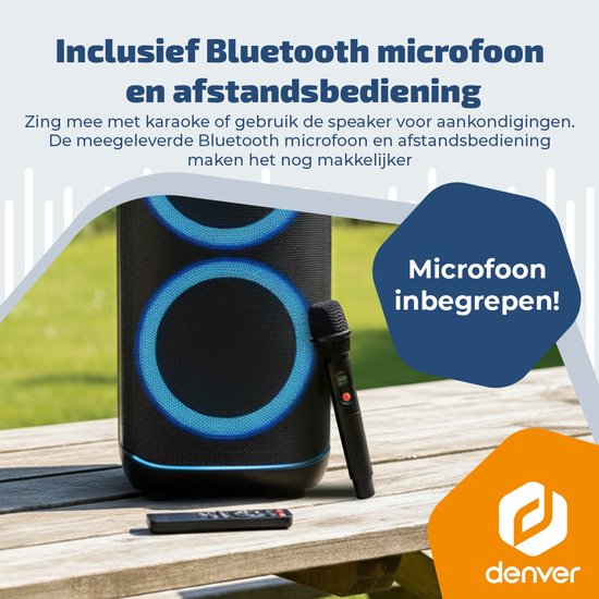 Denver Bluetooth-Lautsprecher Party Box – Disco-Lichter – Partybox – inkl. Mikrofon – Lautsprecher – BPS470