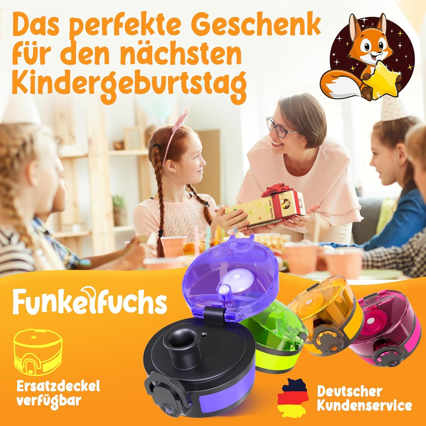 Funkelfuchs® Trinkflasche für Kinder - 500ml, lila - mit Kohlensäure - 100% auslaufsicher - Trinkflasche spülmaschinenfest - für Kindergarten, Einschulung, Schule, Sport