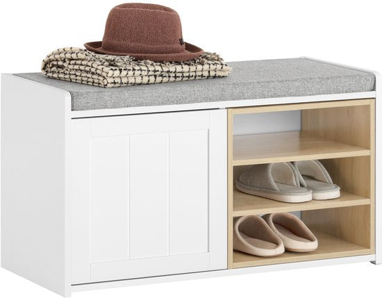 SoBuy FSR109-WN Schuhbank - Weiße Aufbewahrungsbank mit Sitzbank und Schuhregal