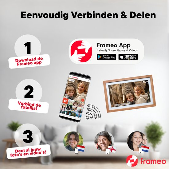 Denver Digitaler Fotorahmen 21,5 Zoll - XXL - Holz - Full HD - Frameo App - Fotorahmen - WiFi - 32GB - IPS-Touchscreen - PFF2162LW