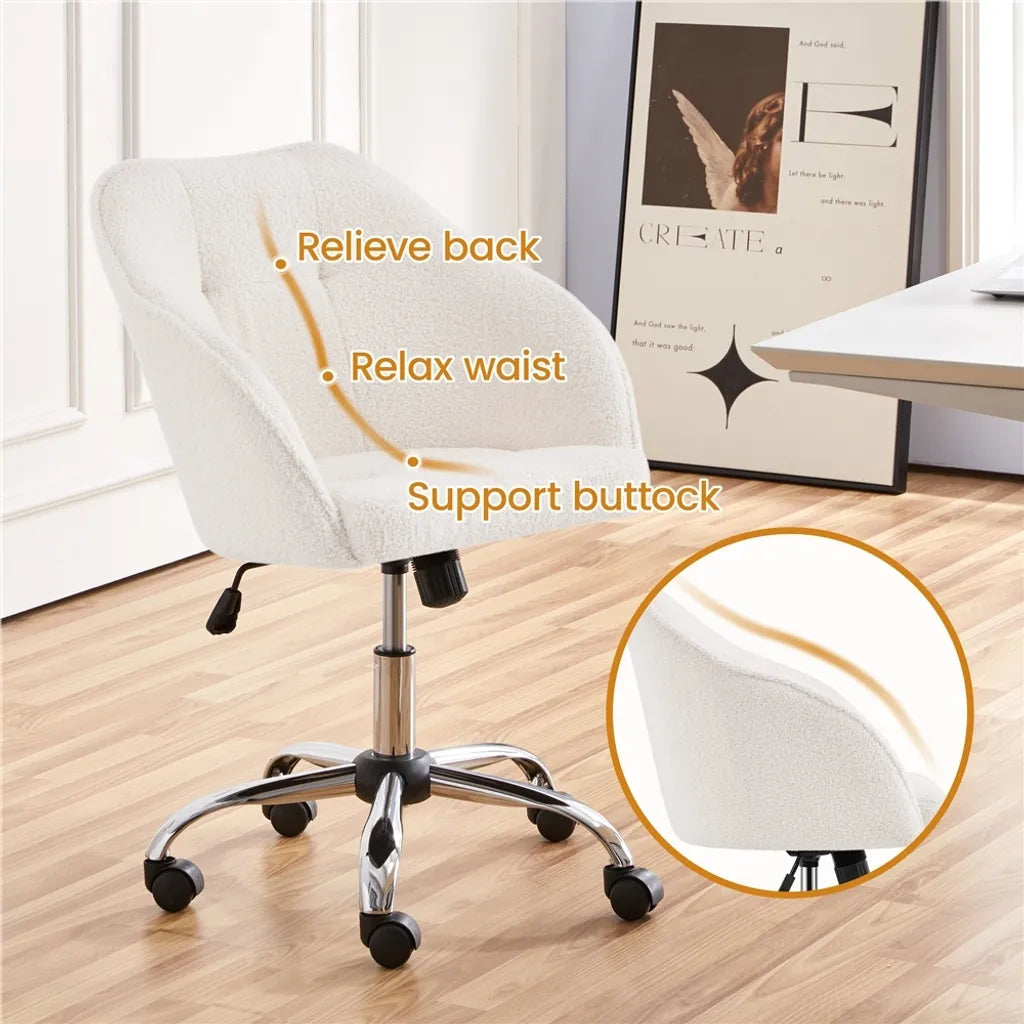 Yaheetech Ergonomischer Bürostuhl 60 x 60 x 76,5–86,5 cm – Elfenbein – Verstellbarer Drehstuhl mit Samtbezug