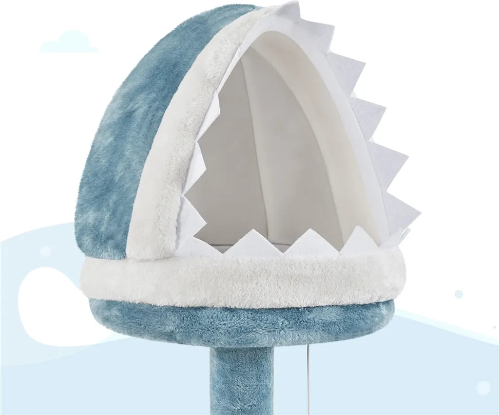 Yaheetech „Oceaan“ Kratzbaum 93 x 55 x 184 cm – Blau/Weiß – Kratzbaum mit Katzenhäuschen und Sisalstangen