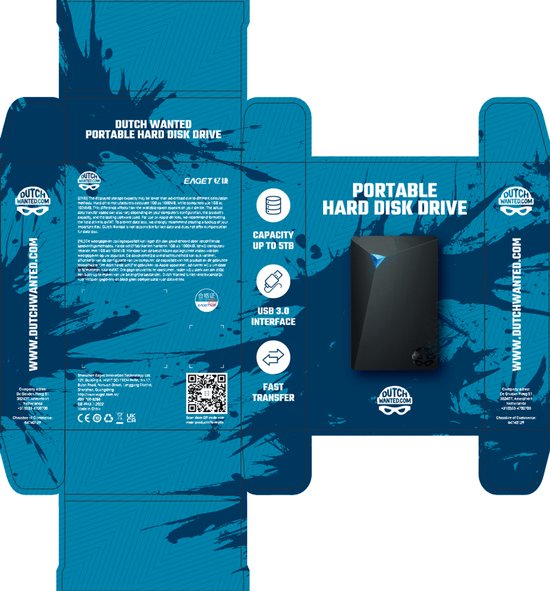 Dutch Wanted Space - Externe Festplatte - Festplatte - Schnelle Schreibgeschwindigkeit - 1TB Solid State Storage - Plug and Play - Tragbarer Speicher - Externer Speicher PC oder Laptop - USB 3.2 - Festplattenerweiterung