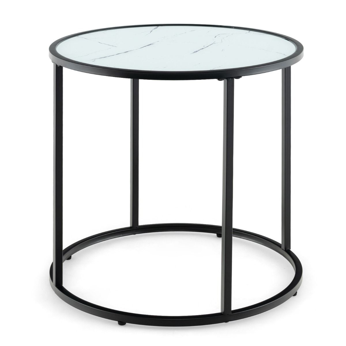 Coast 50 cm Runder Beistelltisch aus Glas mit Platte in Marmoroptik und schwarzem Metallgestell - Modernes Design