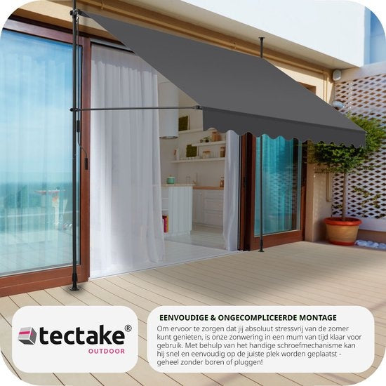 tectake - Klemmmarkise - Sonnenschirm - Markise - Verstellbar - 250 x 120 cm - schwarz grau