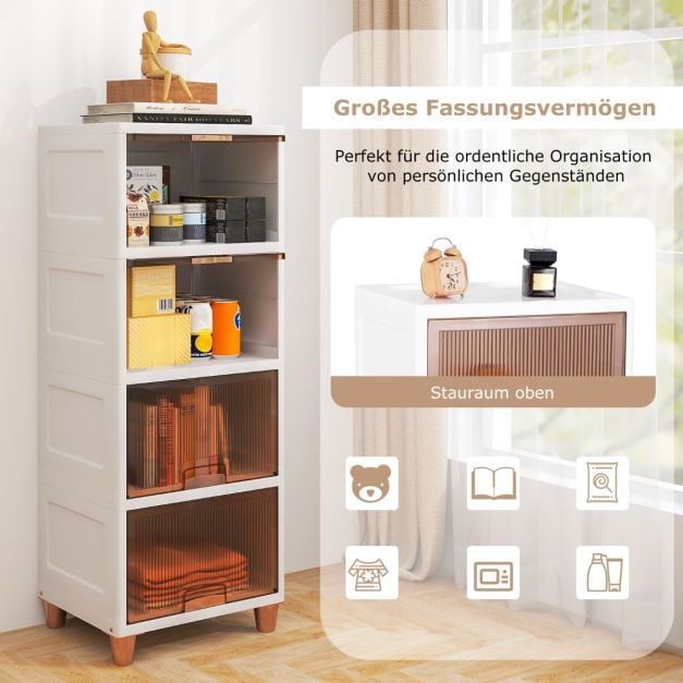 Coast Stapelbare Aufbewahrungsboxen mit Türen – 4-teiliges Set 150 l – 45 x 38 x 117 cm – Weiß