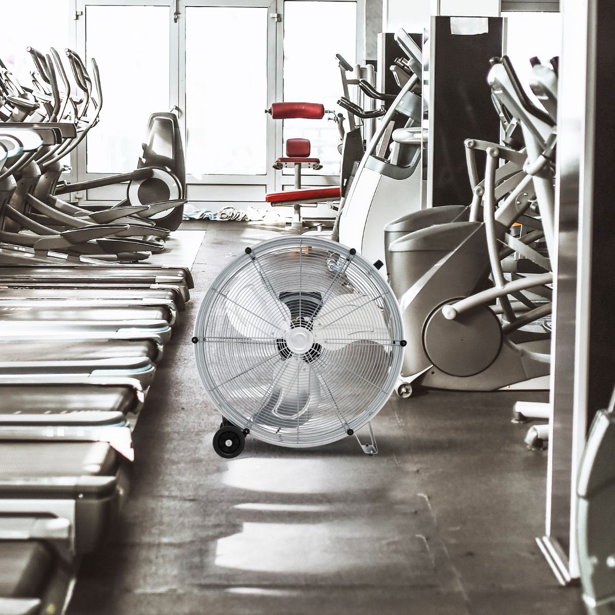 Coast Industrie-Trommelventilator - 3 Geschwindigkeiten, 180W, Max. 1300 CFM - 65 x 37 x 67 cm - Stahl/Aluminium - Silber