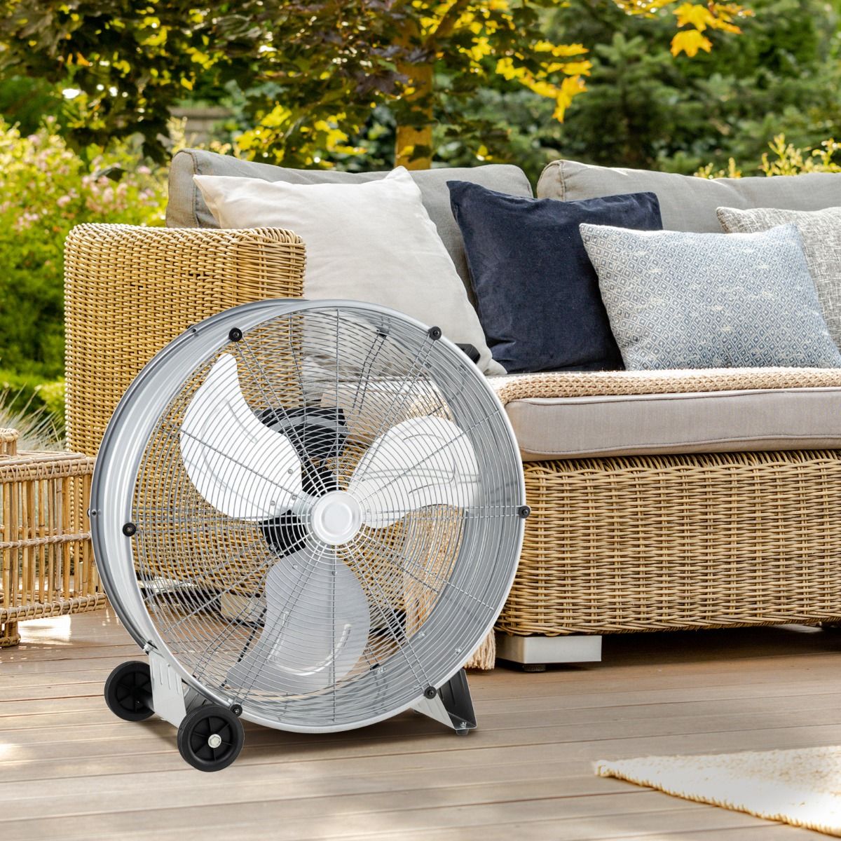 Coast Industrie-Trommelventilator - 3 Geschwindigkeiten, 180W, Max. 1300 CFM - 65 x 37 x 67 cm - Stahl/Aluminium - Silber