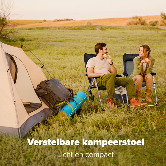 TRVLMORE Campingstuhl - 5 Positionen - Klappbarer Campingstuhl - 110 kg Belastbarkeit - Angelstuhl - Klappstuhl - Schwarz