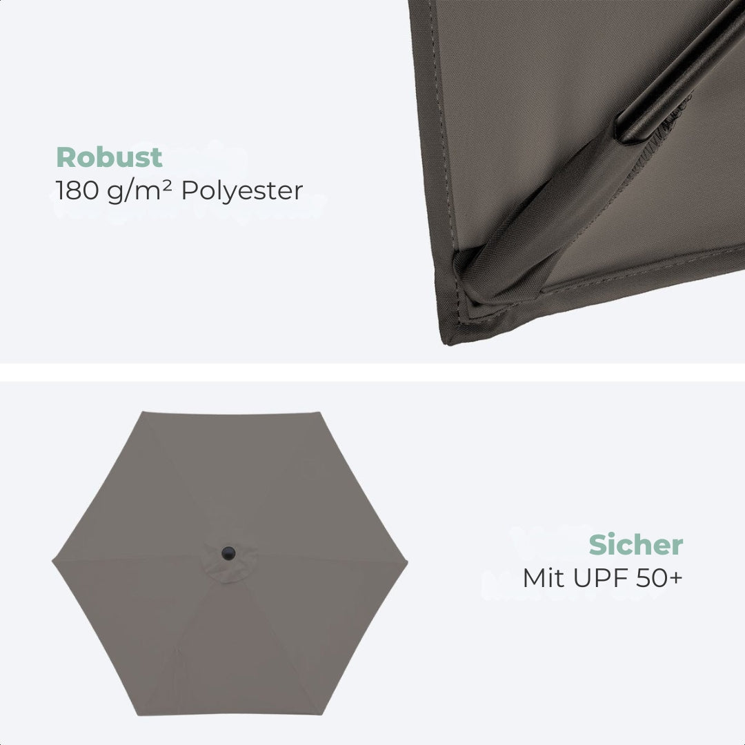 LifeGoods Sonnenschirm - 270 cm - 30° neigbar - Wasserdicht - Mit Bezug - Taupe