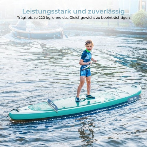 Supper - Sup Board XL - Max. 220KG - Wasserdichte Handytasche - Pumpe - Tragetasche - 335 x 81 cm - Türkis