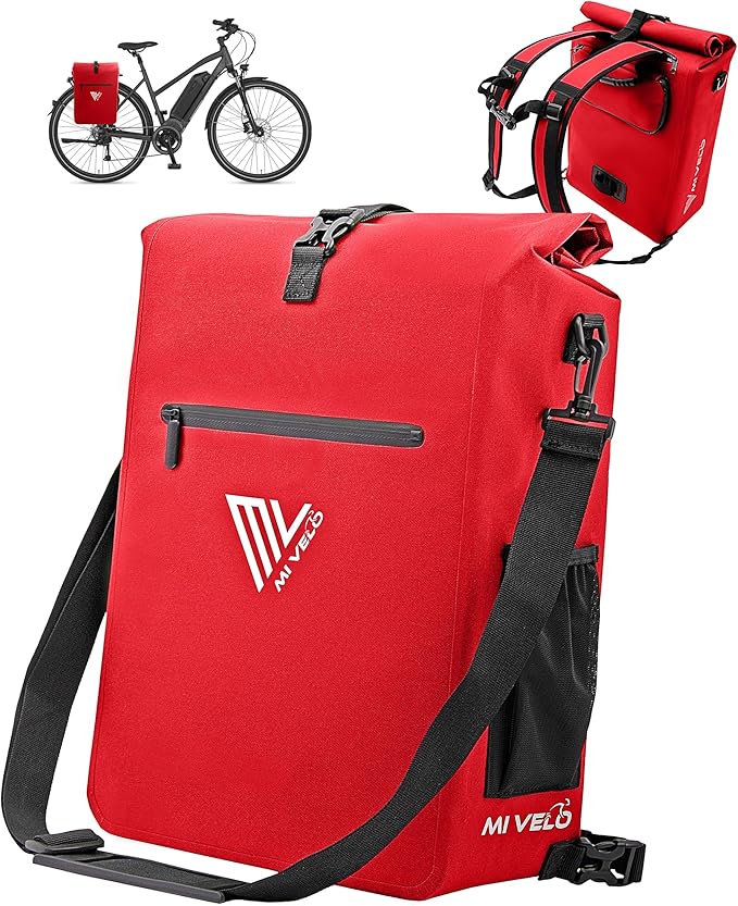 MIVELO Gepäckträger - 3-in-1 Rucksack & Umhängetasche - Wasserdicht & inkl. Laptopfach - 25 Liter - Rot