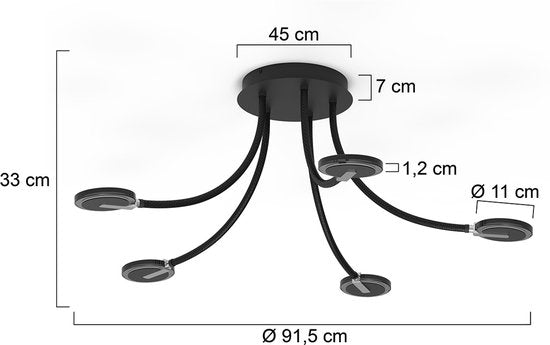 Deckenleuchte Turound 3376ZW Schwarz – dreh- und neigbar, aus Glas und Metall, Ø 91,5 cm, Steinhauer