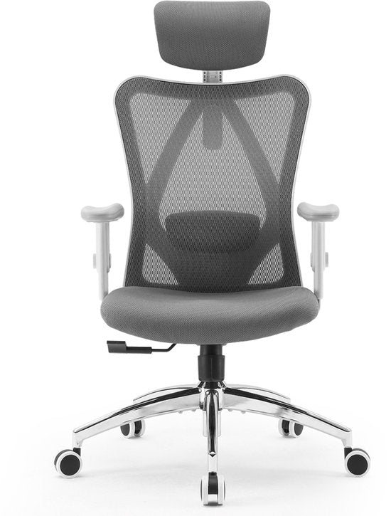SIHOO M18 Ergonomischer Bürostuhl – Atmungsaktives Mesh-Design – Verstellbare Kopf- und Lendenstütze – Grau