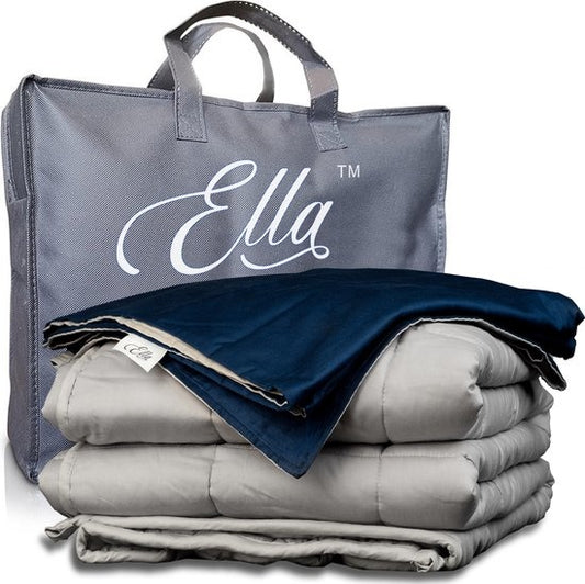 EL Life Wiegedecke Baumwolle 7 kg 135x200 cm - Bundle mit Bezug - Wiegedecke inkl. grau-blauem Bio-Baumwollbezug