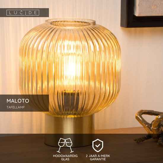 Lucide MALOTO – Tischlampe – Ø 20 cm – 1xE27 – Bernstein