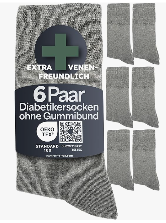 HELDENWERK – Gesundheitssocken & Diabetikersocken – 6 Paar – Graue Baumwolle – Ohne eng anliegendes Bündchen & nahtlos – Größe 43–46 – Druckentlastend & atmungsaktiv – Unisex