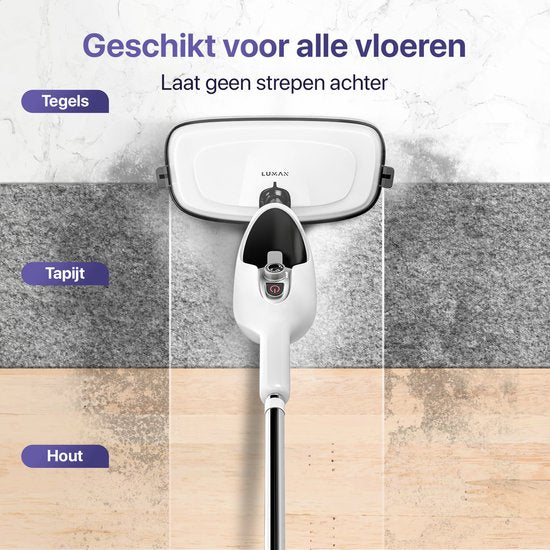 LUMAN - 12 in 1 Dampfreiniger - Teppich-/ Fleckenreiniger - 10 Aufsätze & 3 Mikrofasertücher - Reinigt Boden/Sofa,/Bad/Teppich - Weiß