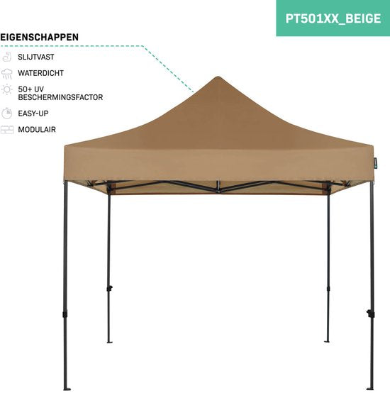 VONROC Partyzelt - 3x3 m - Premium easy-up Partyzelt - Modulares Design - Faltbar - Wasserdicht - Stahlrahmen - 50+ UV Schutz - Inklusive Aufbewahrungstasche - Beige