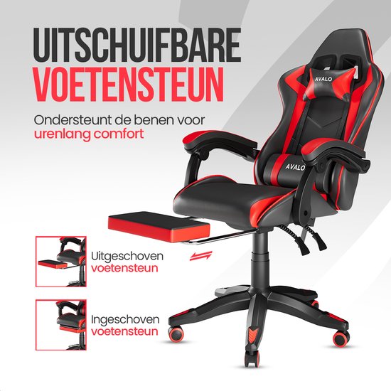 Avalo Gaming Chair - Game Chair - Ergonomischer Bürostuhl Verstellbar - Game Chair - Gaming Chair - Schwarz/Rot