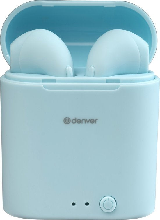 Denver TWE-46 - Ohrhörer - Drahtlos - Drahtlose Ohrhörer - Bluetooth - mit Ladeetui - Freisprecheinrichtung - Sport - Headset - In-Ear - Bluetooth 5.0 - Hellblau