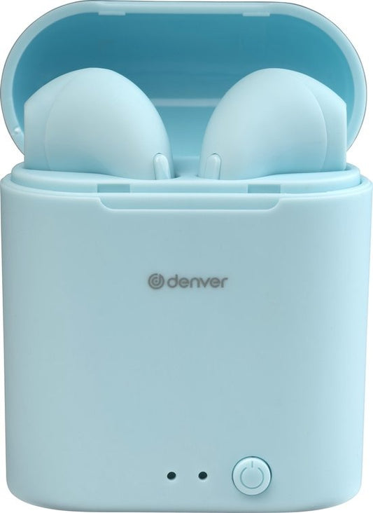 Denver TWE-46 - Ohrhörer - Drahtlos - Drahtlose Ohrhörer - Bluetooth - mit Ladeetui - Freisprecheinrichtung - Sport - Headset - In-Ear - Bluetooth 5.0 - Hellblau
