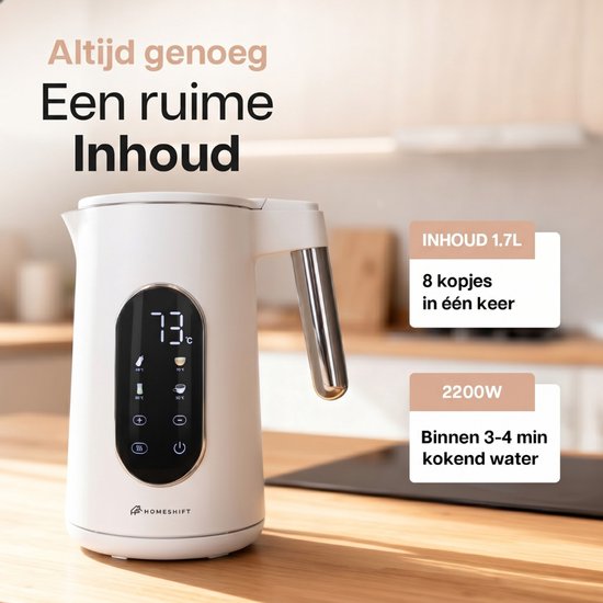 HomeShift® Wasserkocher mit Temperaturregelung – Warmhaltefunktion – doppelwandig – elektrisch – 1,7 Liter – 2200 W – weiß