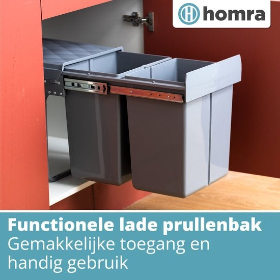 Homra - Einbau-Abfalleimer - 34 x 48 x 41,5 cm - 2x20L - 2 Behälter - Küche - Grau
