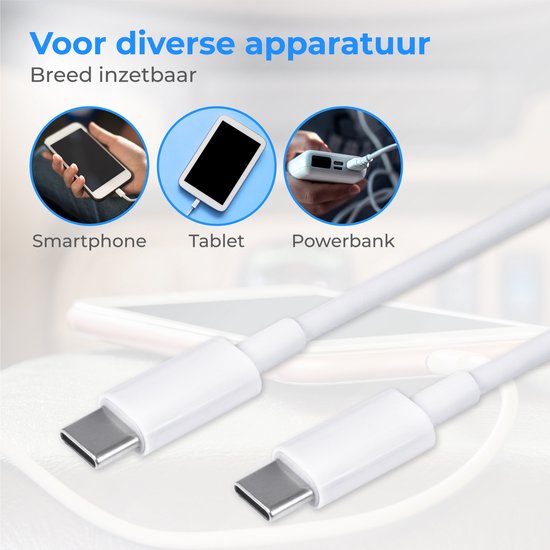 Nuvance - Usb C zu Usb C Kabel - 2 Meter - Usb-C Kabel - Schnellladegerät - 480Mb/ps Daten - Usb C Ladegerät - 60W - Weiß