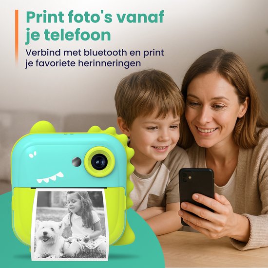 ODESSEY Kinderkamera mit Drucker - Full HD - Selfie-Kamera - 32GB SD-Karte - Foto - Video - Spiele - Digitalkamera Kinder - Fotokamera für Kinder - Dino