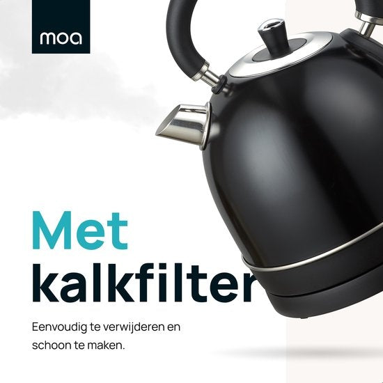 MOA Wasserkocher Retro - 2200 Watt - 1,8 Liter - Edelstahl - BPA-frei - Elektrisch - Schwarz - EK3TB