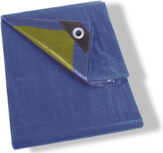 Perel-Abdeckplane, robust, 10 Ösen, verstärkte Ecken, rechteckig, blau/grün, 110 g/m², 2 x 3 m