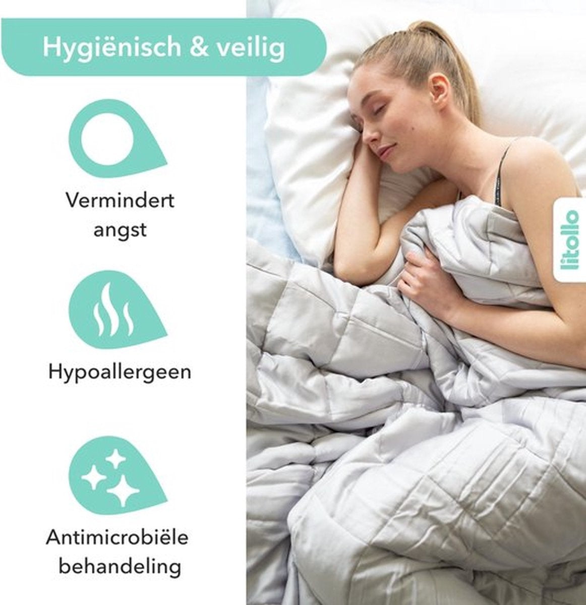 Litollo Beschwerungsdecke 10 kg mit weichem Ãœberzug - Beschwerungsdecke - strapazierfähiges Bambusmaterial - Grau - 150x200cm