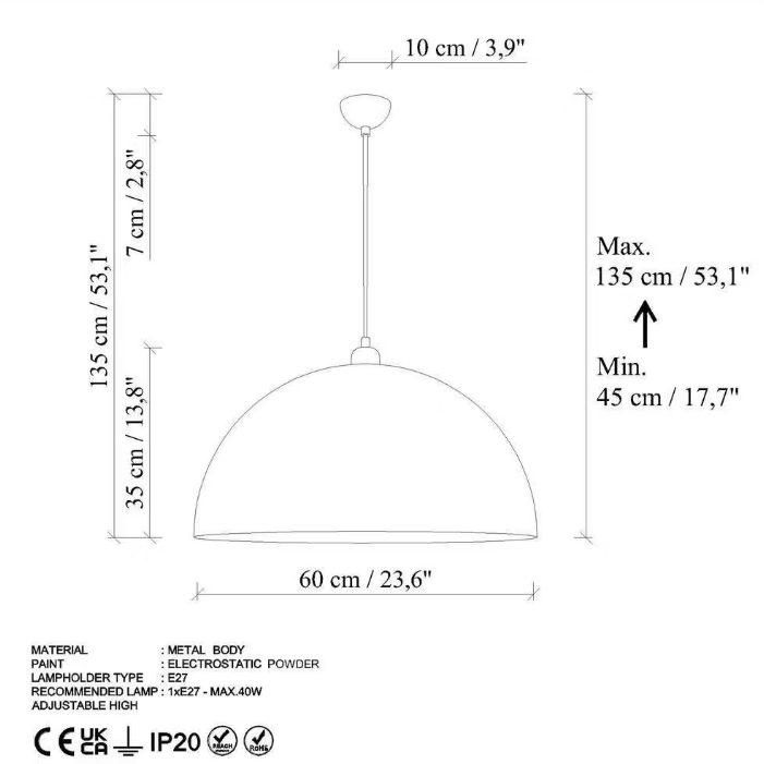 opviq Kure 236 Pendelleuchte - 60×35 cm - mint - E27