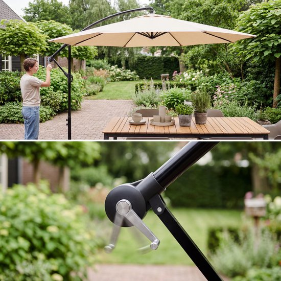 Tristar Schwebeparasol – 300 cm, rund – Garten & Balkon – höhenverstellbar – inkl. Kreuzfuß & Schutzhülle – PA-7906 – Beige