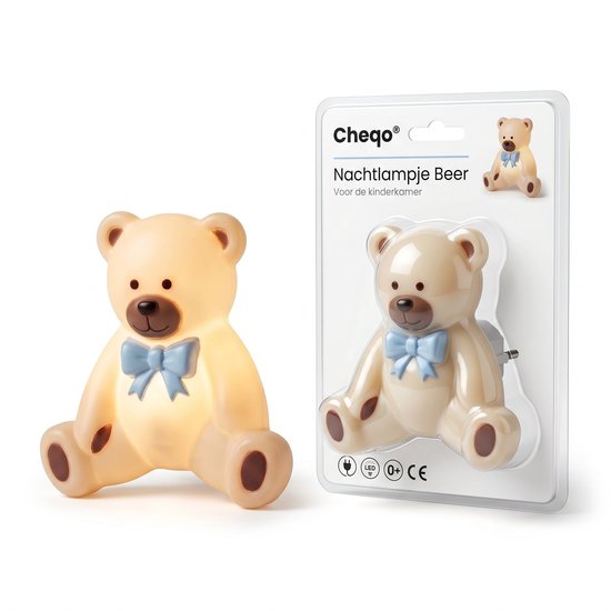 Cheqo® Nachtlicht für Kinder für Kinder- und Babyzimmer – Baby-Nachtlicht „Bärchen“ – Steckdosenlampe – LED-Nachtlicht für das Schlafzimmer – Steckdosenlampe mit Tiermotiv – Stimmungslicht – Warmweißes Steckdosenlicht für Kinder und Kleinkinder