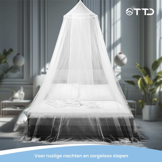 TTD® Hochwertiges XXL Moskitonetz 2 Persoons mit Reisetasche - Polyester - Waschbar in der Waschmaschine - Moskitonetz 1 Persoons - Moskitonetz Baby - Moskitonetz - Moskitonetz - 65 x 250 x 1250 cm - Inklusive Ring und Montageset