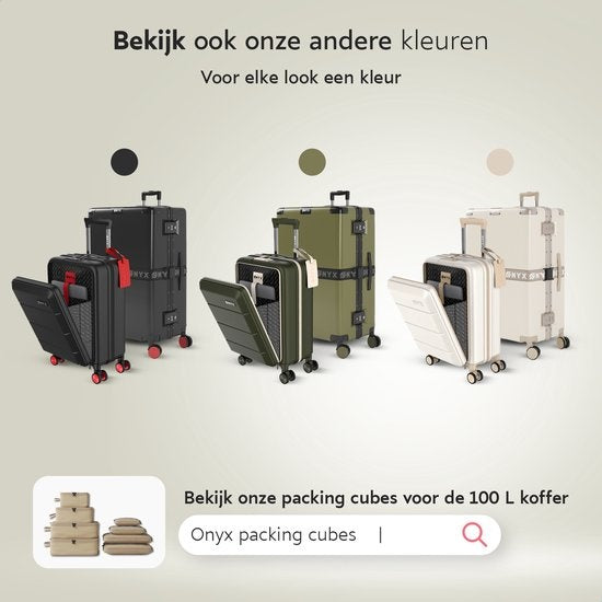 ONYX® - 2-teiliges Kofferset - Handgepäck mit Fronttasche und Check-in-Koffer - 35L/100 L - TSA-Schloss - Leichter Trolley - Aluminiumverschluss - Beige