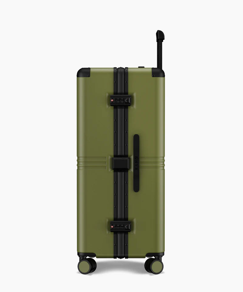 Onyx Hybrid Pro Zweiteiliges Kofferset Onyx Journey – Ausgestattet mit Silent-Run-Hinomoto-Rollen, einem Gehäuse aus deutschem Makrolon-Polycarbonat und einem integrierten Kompressionssystem – Für Reisen und Urlaub – Olivgrünes Polycarbonat und Aluminium